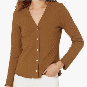 New Madewell Basket Weave Checkered Long Sleeve V Neck Button Up Cardigan